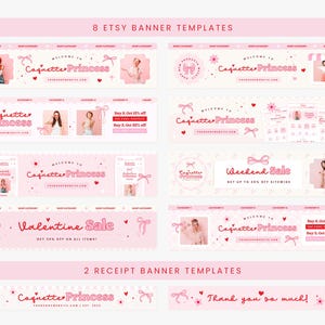 Etsy Shop Banner Templates, Coquette Pink Red Bows Hearts Valentines Etsy Branding Kit Template Editable Canva Banner Etsy Bundles - CQP image 3
