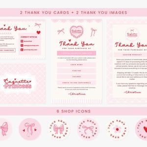 Etsy Shop Banner Templates, Coquette Pink Red Bows Hearts Valentines Etsy Branding Kit Template Editable Canva Banner Etsy Bundles - CQP image 5