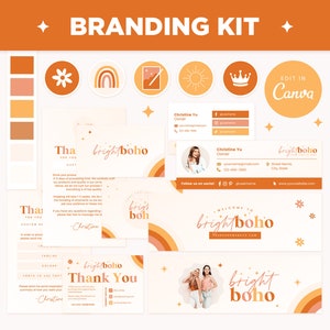 Branding Kit Bright Boho Beige Canva Templates Editable Business Cards Thank You Card Facebook Cover Instagram Highlight Youtube Twitter BBH