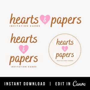 Editable Logo in Canva Hearts Script Minimalist Pink Logo Design Customizable Logo Style Pink Brown Feminine Branding Logo Stationery Logo
