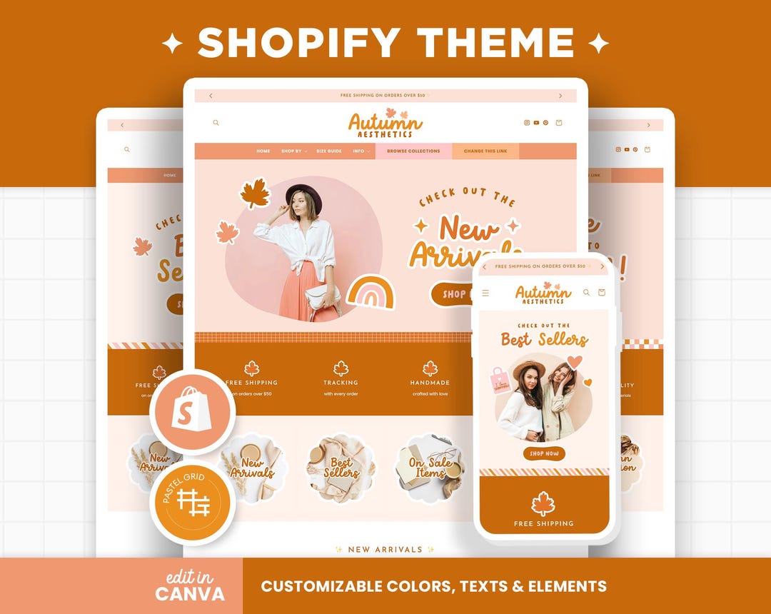 Shopify Fall Theme Shopify Theme Autumn Aesthetics Peach Beige Brown Customizable Shopify ...
