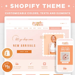 Tema Shopify Pesca Rosa Oro Modello Shopify personalizzabile Banner Canva modificabili Boutique Design femminile, Colori vivaci Shop Design - PCR