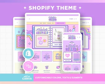 Shopify Theme Purple Pink Blue Colors Customizable Shopify Template Editable Canva Banners Boutique Aesthetic Shopify Theme Design - CTD