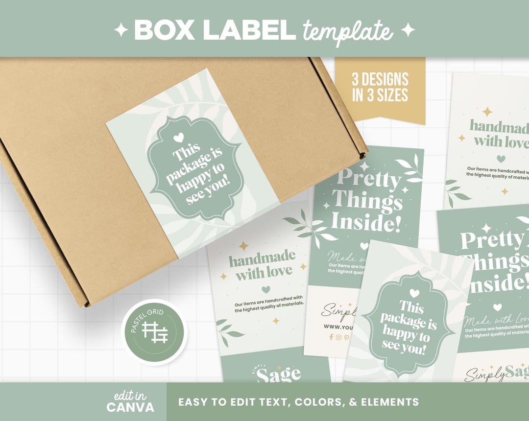 Box File Label Canva Editable Box Label Canva Template in Sage Green Botanical Design ...