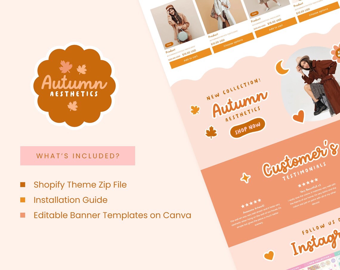 Shopify Fall Theme Shopify Theme Autumn Aesthetics Peach Beige Brown Customizable Shopify ...