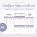 Purple Budget Spreadsheet Extended, Digital Budget Planner, Annual and Monthly Budget Google Sheet Editable Template, Savings, Debt Payment