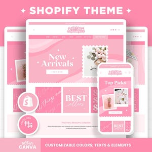 Tema rosa de Shopify, Shopify 2.0, Banners editables de Canva, Boutique Sakura con flores de cerezo, Diseño femenino y estético - CBS