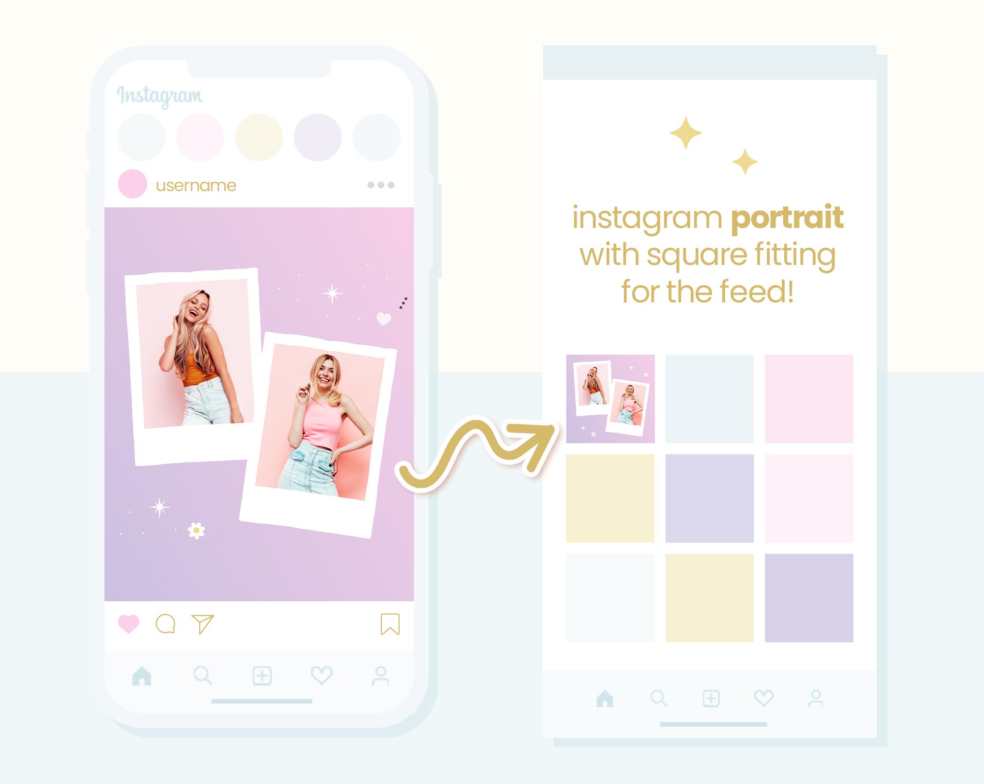 Instagram Posts Template Pastel Rainbow Colorful Bundle in Square ...