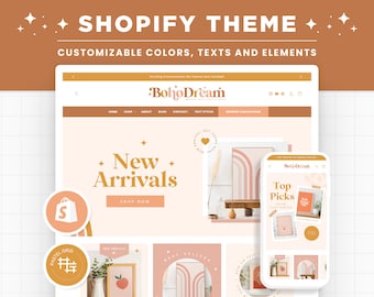 Shopify Theme Boho Beige Brown Shopify Template, Customizable Theme, Editable Canva Banners Boutique Feminine Aesthetic Shopify Theme - BDR