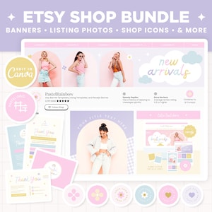 Etsy Shop Banner Templates, Pastel Rainbow Etsy Bundle Branding Kit Template Editable Canva Banner Mockup Templates Etsy Shop Kit - PRB