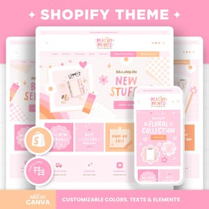 Tema de Shopify: Rosa, Melocotón, Naranja, Colores personalizables, Plantilla de Shopify, Banners editables de Canva, Boutique, Estética femenina, Tema de Shopify - PPR imagen 1
