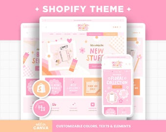 Tema de Shopify: Rosa, Melocotón, Naranja, Colores personalizables, Plantilla de Shopify, Banners editables de Canva, Boutique, Estética femenina, Tema de Shopify - PPR