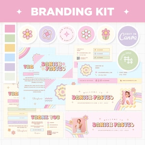 Branding Kit Danish Pastel Groovy Rainbow Aesthetic Canva Template Editable Business Card Thank You Facebook Pinterest Instagram Youtube DPT