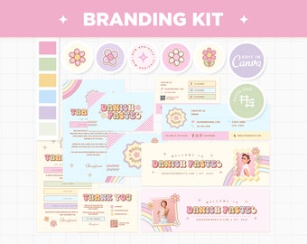 Branding Kit Danish Pastel Groovy Rainbow Aesthetic Canva Template Editable Business Card Thank You Facebook Pinterest Instagram Youtube DPT