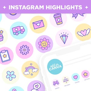 Instagram Highlight Covers Purple Pink Blue Bright Colors - Canva Editable Color Cute Aesthetic Feminine Instagram Highlights Template - CTD