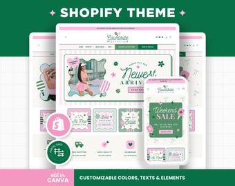 Shopify Theme Green and Pink Colors Customizable Shopify Template Editable Canva Banners Pickleball or Sporty Aesthetic Theme Design - CSA