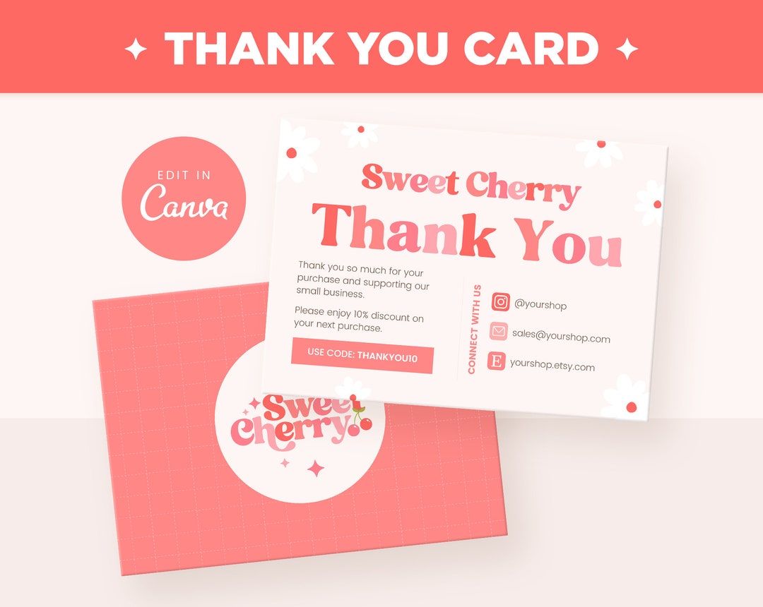 Thank You Card Template Editable in Canva, Red Pink Bright Colors ...