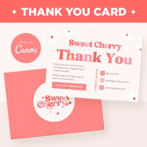 Bedankkaartsjabloon bewerkbaar in canvas, rood roze heldere kleuren esthetiek Aanpasbaar bedankkaartontwerp - SCH