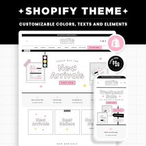 Shopify Theme Black White Pink Customizable Shopify Template Editable Canva Banners Boutique Feminine Bright Aesthetic Cute Design - CBW