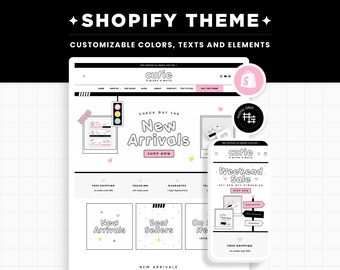 Shopify Theme Black White Pink Customizable Shopify Template Editable Canva Banners Boutique Feminine Bright Aesthetic Cute Design - CBW