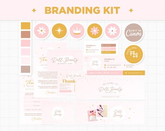 Branding Kit Canva Templates Editable Rosegold Light Pink Customizable Brand Bundle Kit Business Cards Thank You Card Email Signature - DBT