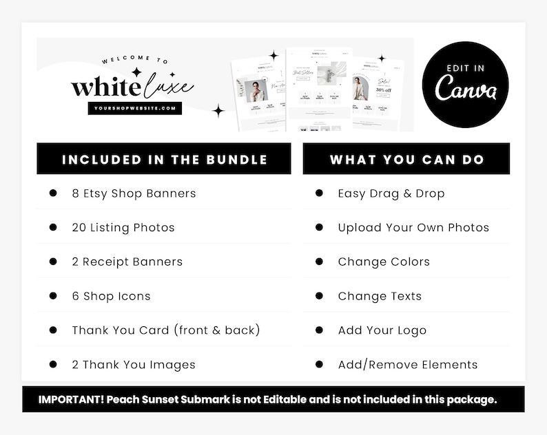 Etsy Shop Bundle Etsy Branding Kit Banner Templates in White Aesthetics ...