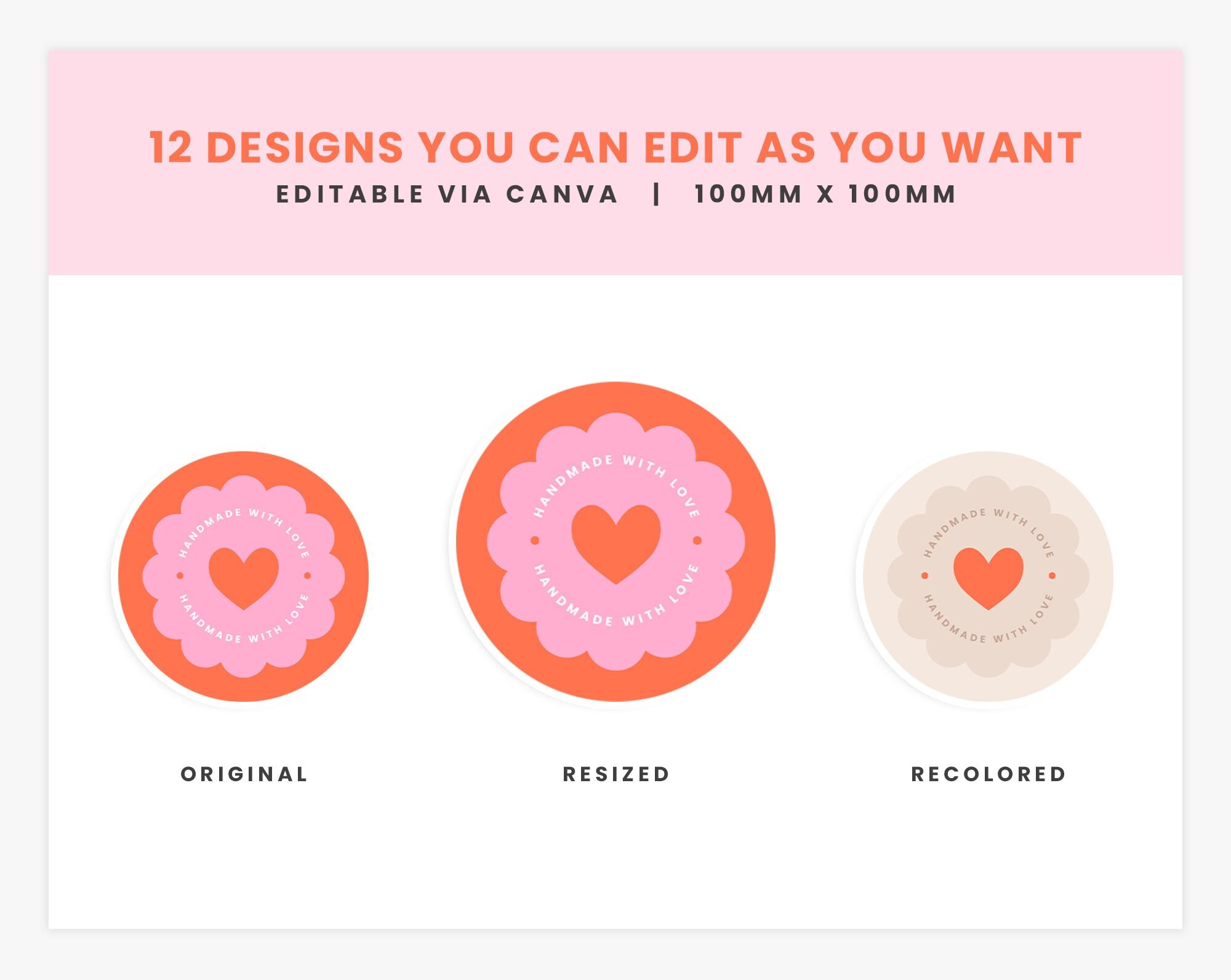 Stickers for Packaging Editable Canva Template in Pink Red Hearts ...