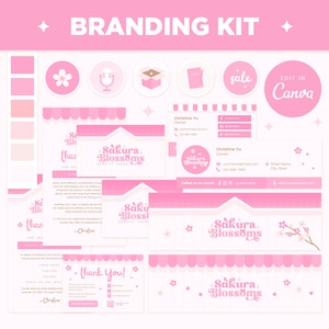 Branding Kit Pink Sakura Kirschblüten Canva Template Bearbeitbare Visitenkarte Danke Facebook Pinterest Instagram Highlight Youtube SKB