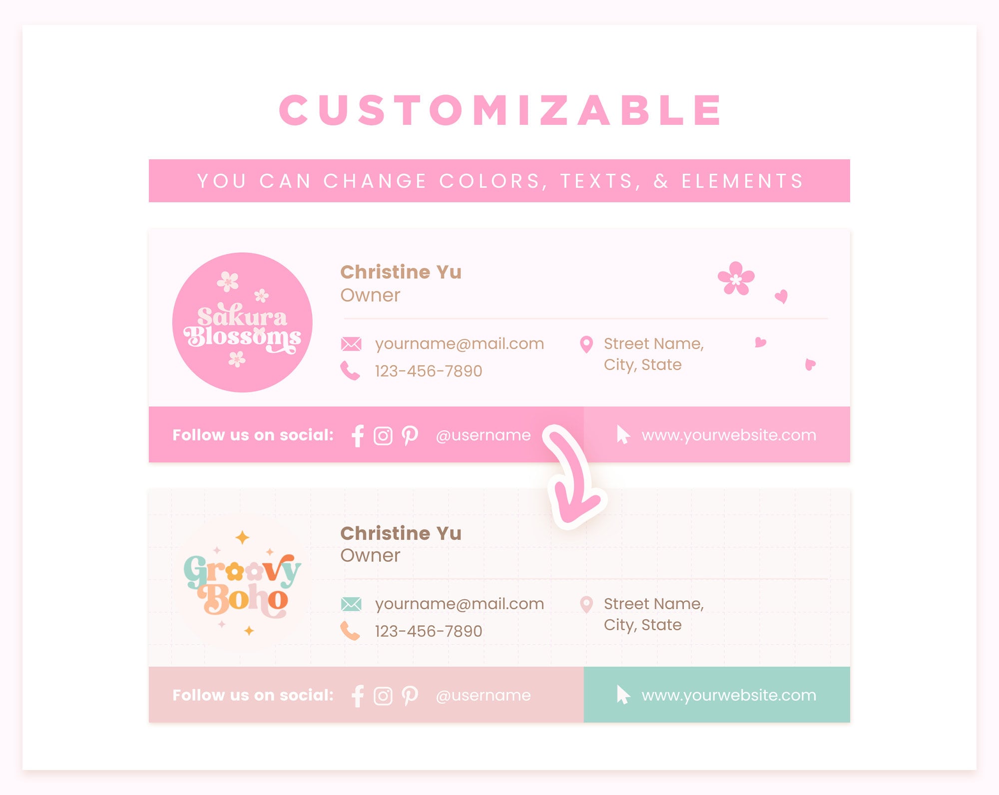Email Signature Template Editable in Canva, Pink Sakura Cherry Blossoms ...