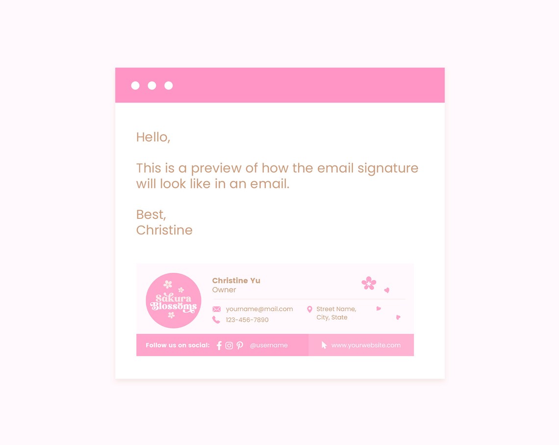Email Signature Template Editable in Canva, Pink Sakura Cherry Blossoms ...