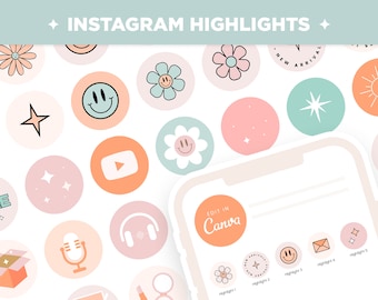 Instagram Highlight Covers in Boho Pastel Groovy Retro Colors - Canva Editable Templates for IG - BPT