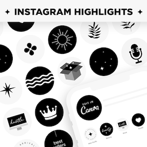Instagram Highlight Covers in White Aesthetics - Canva Editable Color Black and White Template - WLX