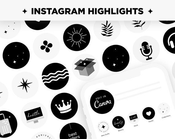 Instagram Highlight Covers in White Aesthetics - Canva Editable Color Black and White Template - WLX