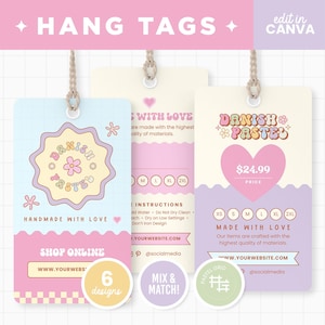 Modelo de etiqueta de preço editável Canva Pastel dinamarquês Arco-íris Rosa Roxo Bonito Estético Etiquetas para Vestuário Modelo de etiqueta de preço de negócios - DPT