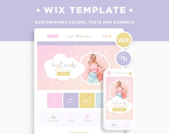Wix Template in Pastel Rainbow - Colorful Rainbow Purple Blue Wix Website Theme Editable Canva Customizable Web Shop Design Templates PRB