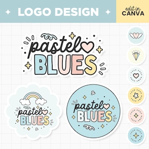 Bearbeitbares Logo in Blau Gelb Pastellfarben Logo-Design Anpassbare Farben Branding Boutique Shop Small Business Logo in Blaufarben - PTB