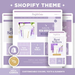 Tema Shopify Roxo, Shopify 2.0, Banners Canva Editáveis, Boutique, Design Estético, Feminino, Fofo, Tema de Loja Lavanda Violeta Pastel - PLX