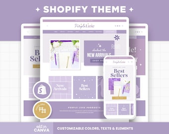 Purple Shopify Theme, Shopify 2.0, Editable Canva Banners, Boutique, Aesthetic Design, Girly, Cute, Pastel Lavender Violet Store Theme - PLX
