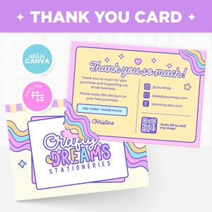 Dankeskarten-Vorlage Bearbeitbar in Canva, Lila, Rosa, Blau, Heller Regenbogen, Farben, Ästhetisches, Anpassbares Dankeskartendesign - CTD