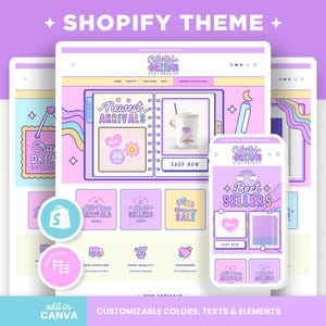 Shopify-tema Lila Rosa Blå Färger Anpassningsbar Shopify-mall Redigerbara Canva-banners Boutique-estetik Shopify-temadesign - CTD