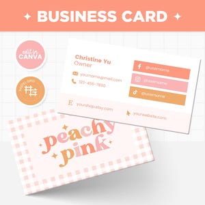 Visitenkarte Vorlage in Canva bearbeitbar, Pfirsich Rosa Farben Niedliches anpassbares Calling Card Design - PCP