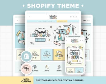Tema de Shopify en colores pastel azules, plantilla personalizable de Shopify, banners editables de Canva, diseño de tema de Shopify con estética boutique - PTB