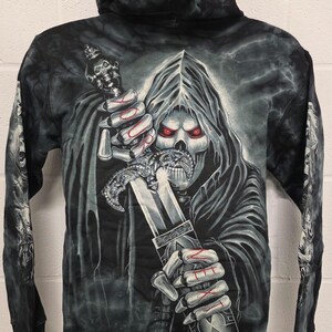 タイダイ柄パーカー、スカル、死神、蓄光、ジップアップフード付き