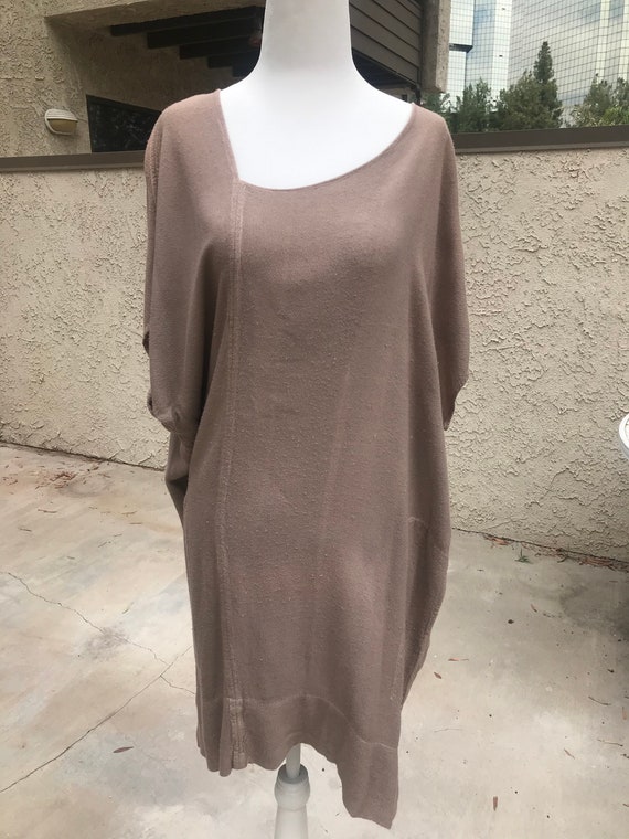 Laise Adzer taupe tunic dress with pockets 1980's
