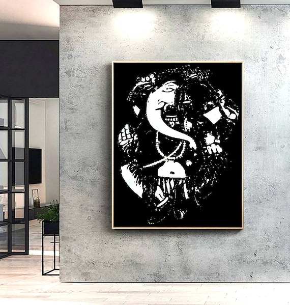 Lord Ganesha Acrylic Handmade Painting Black and White Etsy