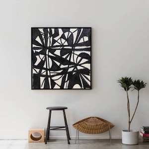 Black And White Painting, Large White Textured Wall Art, Black And White Wall Art, Black And White 3D Abstract Art, Framed Abstract Painting