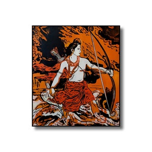 Lord Ram, Shri Ram painting, Pop Art, God rama, Ram Darbar, Rama canvas painting, Ram acrylic painting, Ram Sita, Orange, Religious Art