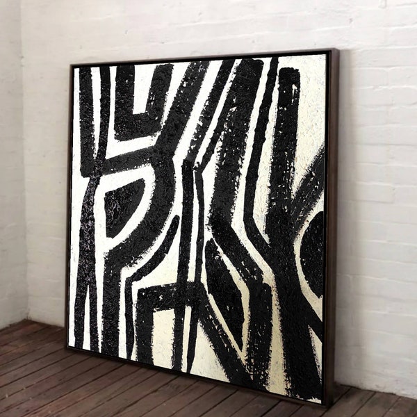 Black and White Abstract Black and White painting Texture Art Handmade Mixed media abstract Living Room Office Bedroom Decor Modern Art