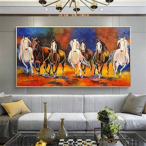 Sieben rennende Pferde Große Vastu Malerei Wohnkultur Sieben Pferde mehrfarbige Malerei Glück Malerei Wohnzimmer Kunst