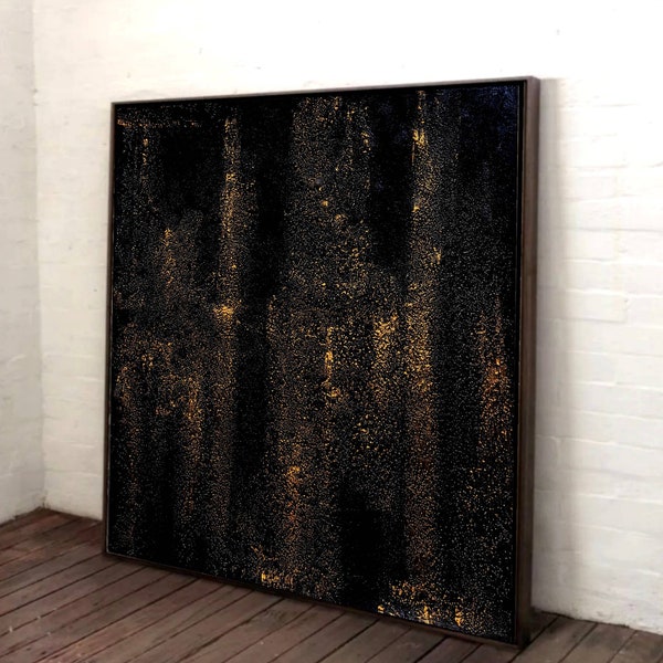 Abstract Black and Gold The Dripping Gold Texture Art Painting for Living Room Golden Abstract Gold Leaf Art Home Decor Painting